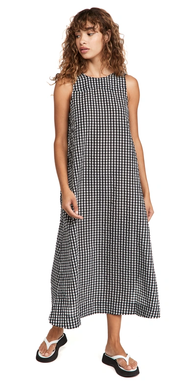 【GANNI】dress Ganni Open-back Gingham Seersucker Midi Dress In Black