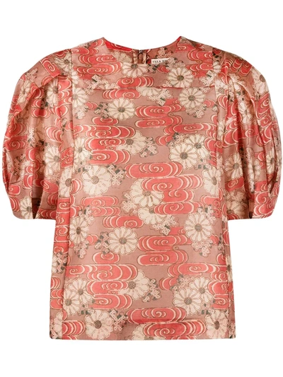 Ulla Johnson Gaia Printed Top With Structured Sleeves In Neutrals