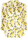 L Agence Dani 3/4-sleeve Lemon-print Blouse In Ivoryyellow Lemon