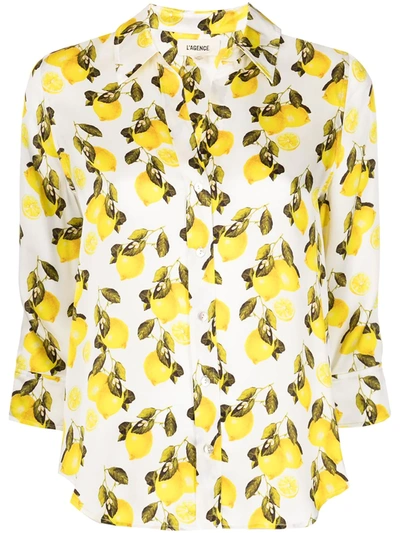 L Agence Dani 3/4-sleeve Lemon-print Blouse In Mehrfarbig