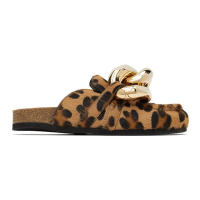 Jw Anderson Chain-embellished Leopard-print Calf Hair Slippers In Beige