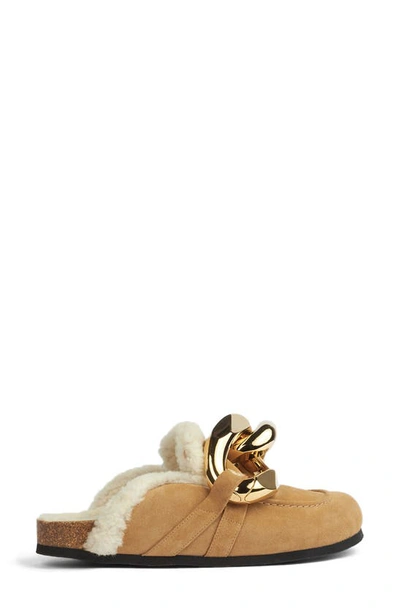 Jw Anderson Chain-embellished Shearling-lined Suede Slippers In Neutrals