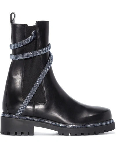 René Caovilla Cleo Crystal-embellished Leather Chelsea Boots In Black