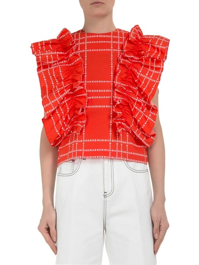 Msgm Ruched Sleeveless Blouse In Orange