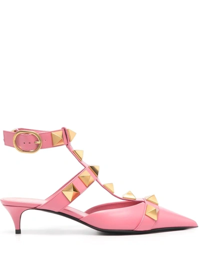 Valentino Roman Stud Kitten-heel Pumps In Pink