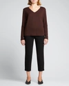 Majestic Soft Touch V-neck Long-sleeve Back-pleat Top In Metal Aubergine