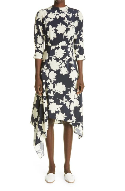 st john floral silk dress ST. JOHN Yellow Blue Floral Print Short