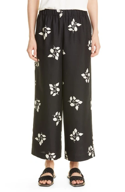 Lafayette 148 Riverside Floral Silk Crop Pants In Black Multi