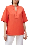 Lafayette 148 Etta Elbow-sleeve Cotton Shirt In Vibrant Persimmon