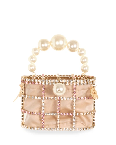 Rosantica Holli Bonbon Crystal Caged Pearly Top-handle Bag In Pink