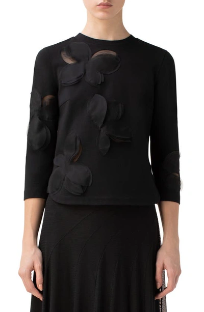 Akris Punto Magnolia-mesh Signature Jersey Sweater In Black