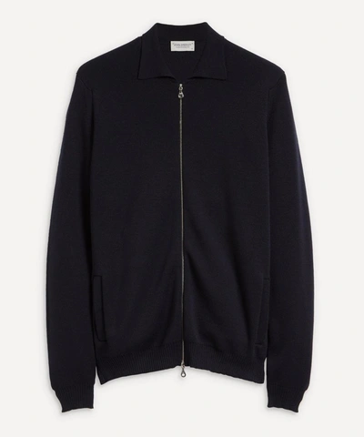 John Smedley Rutherford Merino Wool Zip-thru Knit In Midnight