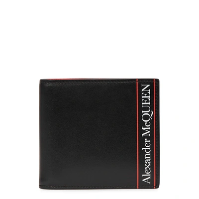 Alexander Mcqueen Black Logo-print Leather Wallet In Black And Red