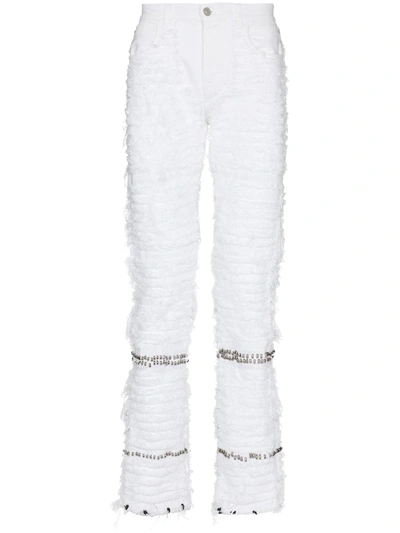Alyx White X Blackmeans Embellished Distressed Jeans