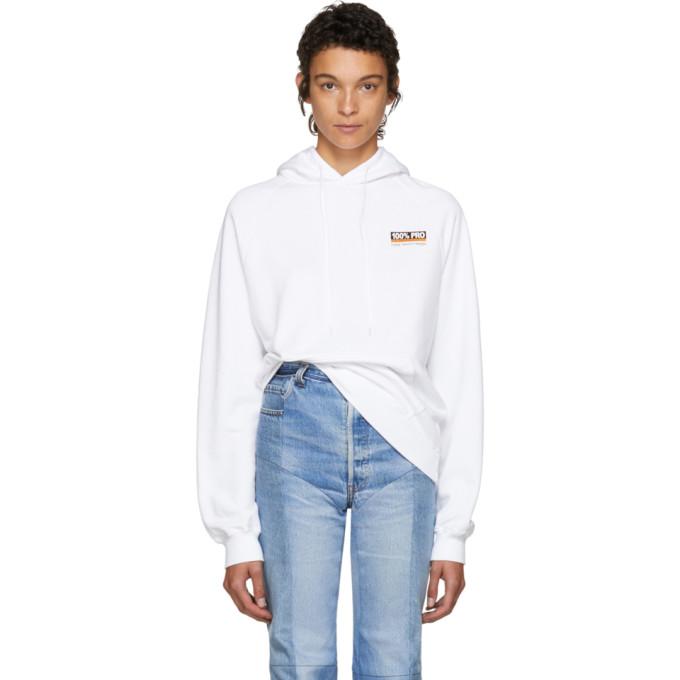 Vetements White '100% Pro' Normal Fitted Hoodie | ModeSens