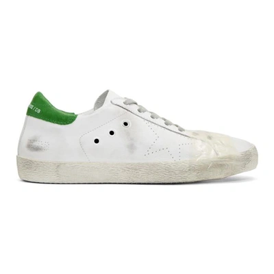 Golden Goose White Green Ostrich Superstar Low Sneakers