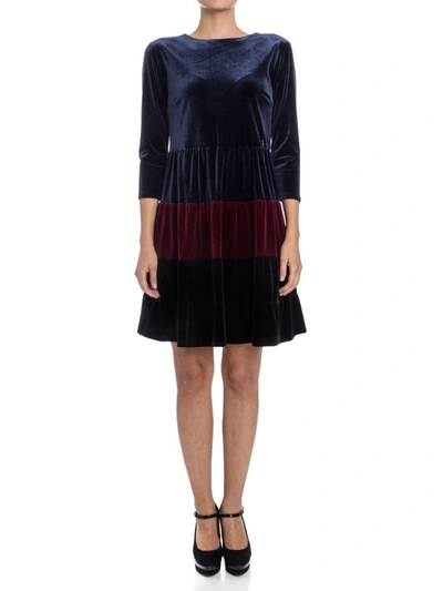 Trussardi Velvet Dress In Blue - Red - Black