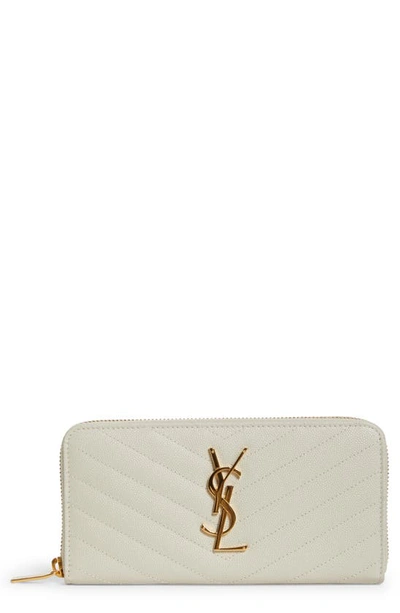 Saint Laurent Monogram Quilted Leather Wallet In Crema Soft