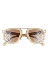 Fendi 53mm Print Rectangle Sunglasses In Beige/ Silver Decor