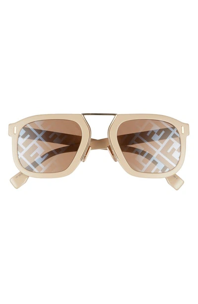 Fendi 53mm Print Rectangle Sunglasses In Beige/ Silver Decor