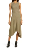 Allsaints Womens Khaki Green Gia Asymmetric Cotton-blend Midi Dress 14