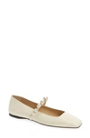 Jimmy Choo Ade Embellished Flat In Latte/ White