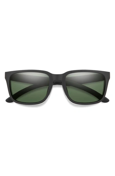 Smith Headliner 55mm Polarized Rectangle Sunglasses In Matte Black/ Grey Green