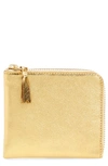 Comme Des Garçons Metallic Leather Half Zip Wallet In Gold