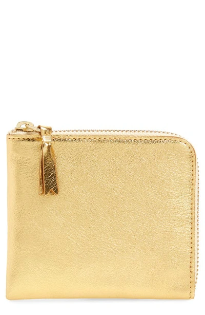 Comme Des Garçons Metallic Leather Half Zip Wallet In Gold