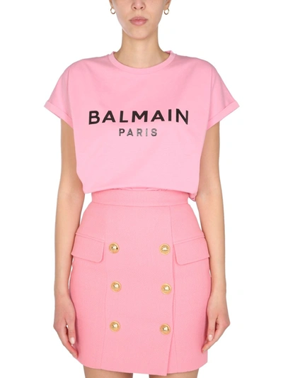 Balmain Crew Neck T-shirt In Pink