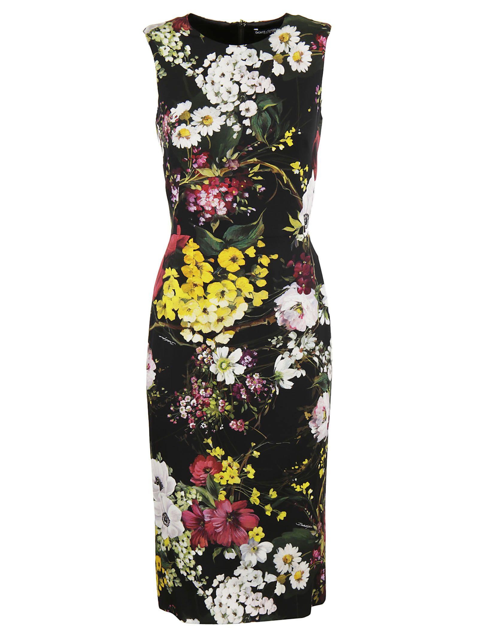 Dolce & Gabbana Mluticoloured Floral Print Dress In Black-multicolor ...