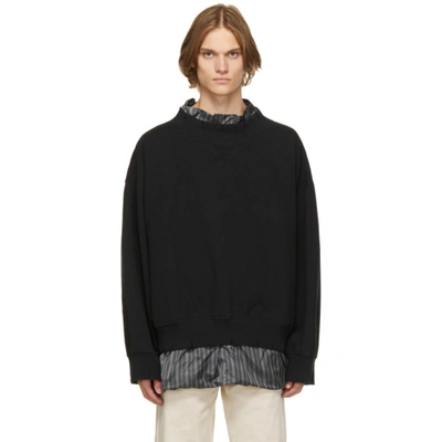 Maison Margiela Striped Shirt-underlay Cotton-jersey Sweatshirt In Black