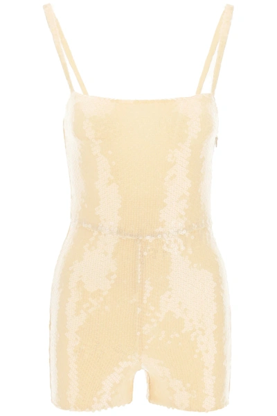 Adamo Playsuit Con Paillettes In Beige