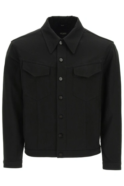 Fendi Canvas Jacket With A Jour Logo In Nero