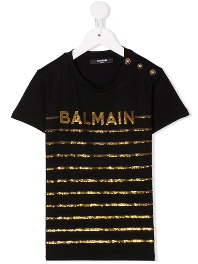 Balmain Teen Sequin-embellished T-shirt Dress In Nero/oro