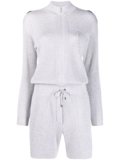 Brunello Cucinelli Ribbed-knit Cotton Playsuit In Grey
