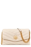 Tory Burch Kira Chevron Quilted Leather Wallet On A Chain In New Cream / Rolled Brass