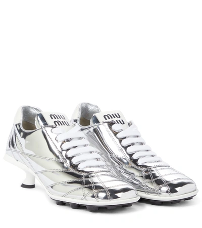 Miu Miu Metallic Leather Sneaker Pumps In Silver