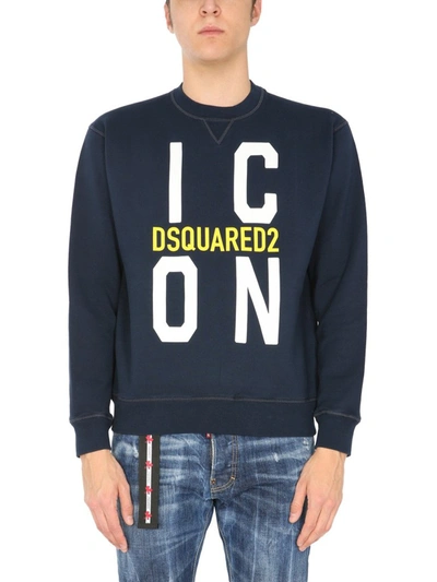 Dsquared2 Logo Print Crewneck Sweatshirt In Navy