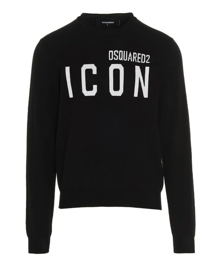 Dsquared2 Icon Intarsia Crewneck Sweater In Black