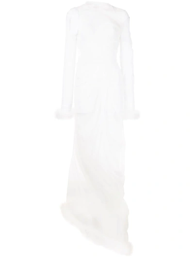 Maison Margiela Feather-trim Tulle Layered Asymmetric Dress In White
