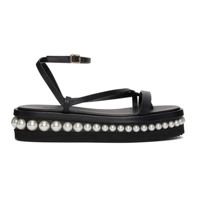 Jimmy Choo Pine Faux Pearl-embellished Leather Platform Sandals In Black/white
