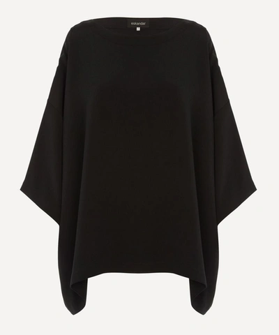 Eskandar Square 3/4-sleeve Knitted Moss-stitch Tunic Top (long Length) In Black
