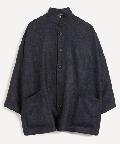 Eskandar Angled Side Seam Jacket In Navy