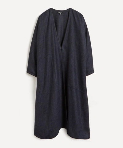 Eskandar Piped Open Front Wool-blend Coat In Navy