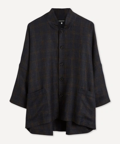Eskandar Sloped Shoulder Mandarin Collar Jacket In Navy