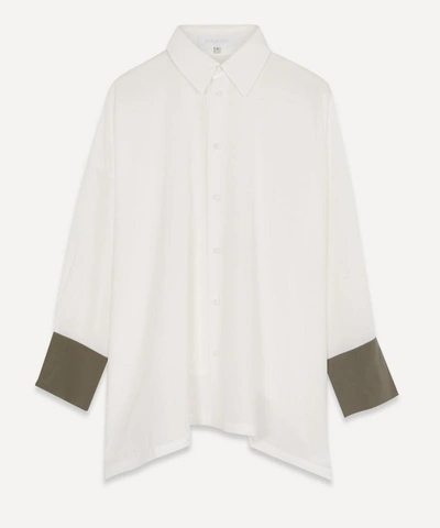 Eskandar Crepe Wide A-line Pleated Shirt In White