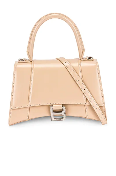 Balenciaga Hourglass Small Shiny Leather Top-handle Bag In 2730 Light Beige
