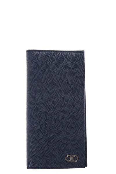 Ferragamo Leather Wallet With Gancino Logo In Blue