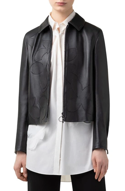 Akris Punto Magnolia Appliqué Leather Jacket In Black